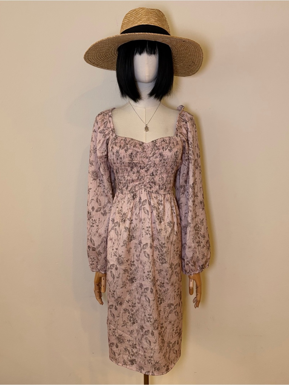 NWT Polo Gram Dusty Rose Cottagecore Floral Midi Dress L